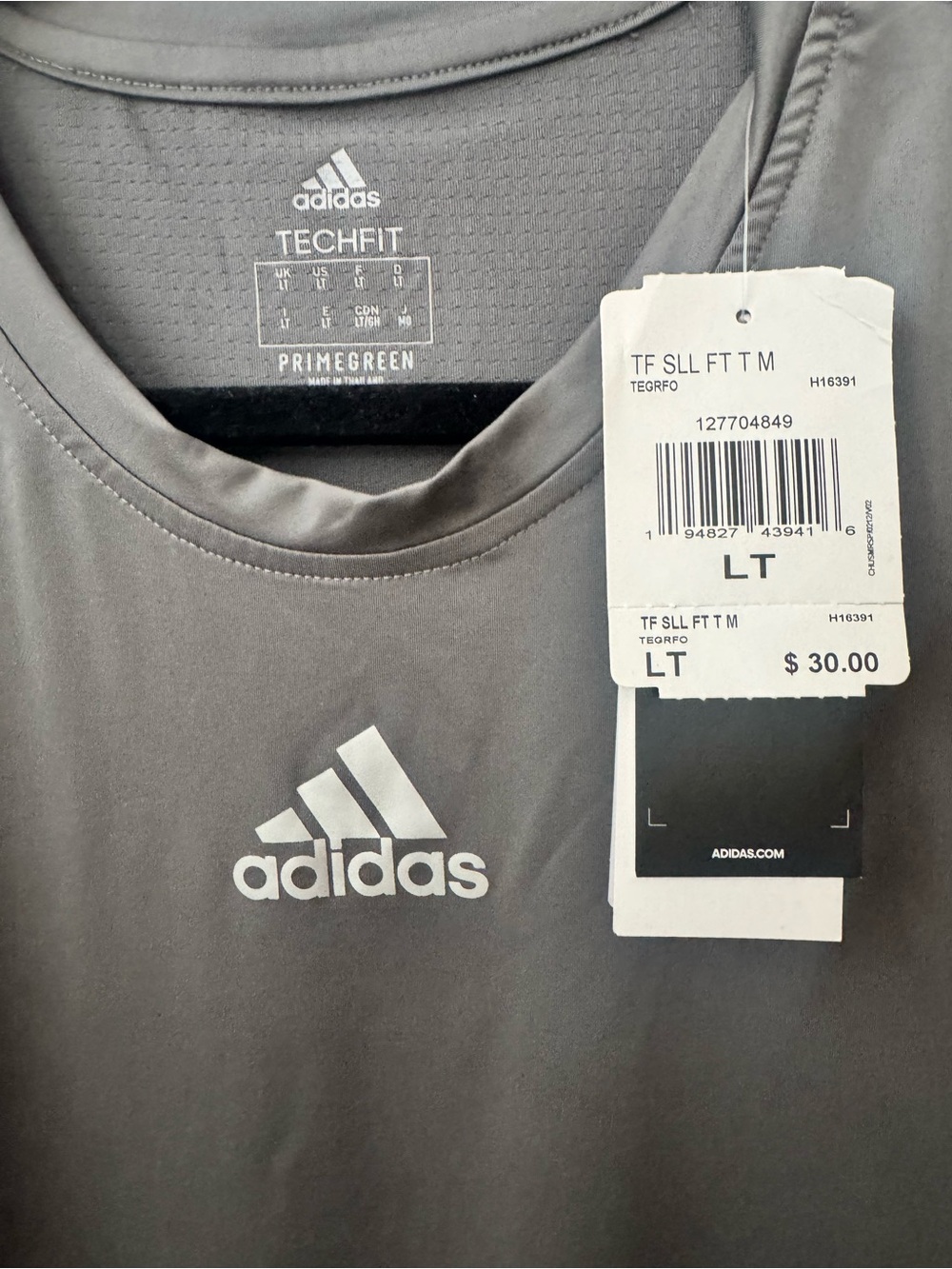 Adidas men’s sleeveless Techfit Trefoil Muscle Tee Tall length Grey -NWT - Picture 3 of 5